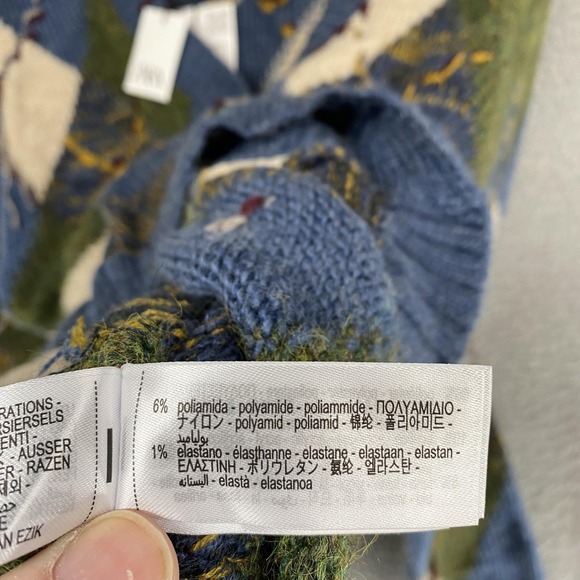 Zara Cardigan Sweater Womens Large Blue Argyle Button Front Patchwork Grandpa - Picture 9 of 15